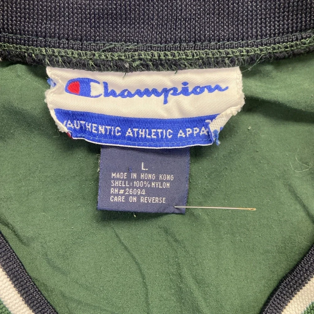 Vintage Champion Jacket Mens L Nylon V Neck Green Pullover Windbreaker 90s
